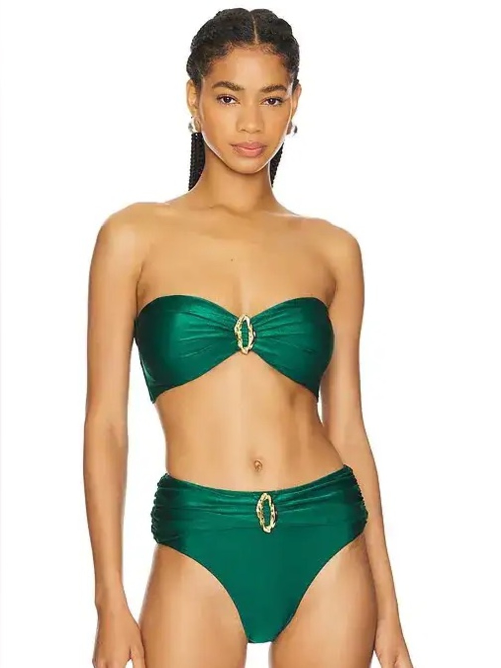 PatBO piscinia bandeau bikini top and mid-rise bottom set XS galapagos green